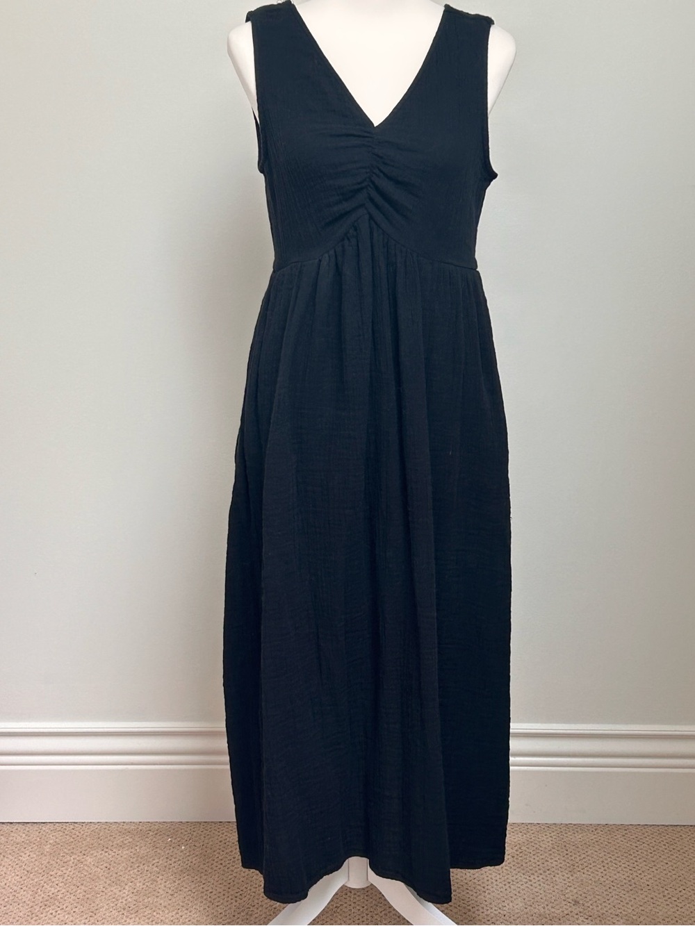 100% COTTON On 34th Black V-Neck Sleeveless Maxi Dress POCKETS